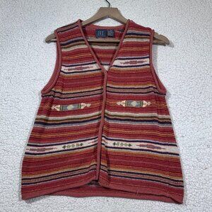 Vintage Womens Knit Sweater Cardigan Vest sz Large Cottagecore Silk Cotton